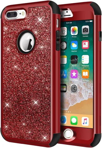 Vista 10 de Hython Funda para iPhone 8 Plus/7 Plus - Defensor resistente, carcasa rígida híbrida con purpurina brillante, cubierta de goma a prueba de golpes