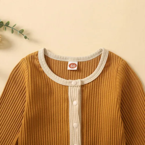 Vista 4 de LEBOLONG Enterizo unisex para bebés y niñas, con botones, liso, de una pieza, para bebés y niñas, ropa