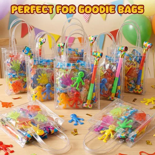 Vista 2 de POPLAY 56 unidades de manos pegajosas para fiestas, manos pegajosas brillantes y brillantes, juego de recuerdos de mesa para niños, bolsas