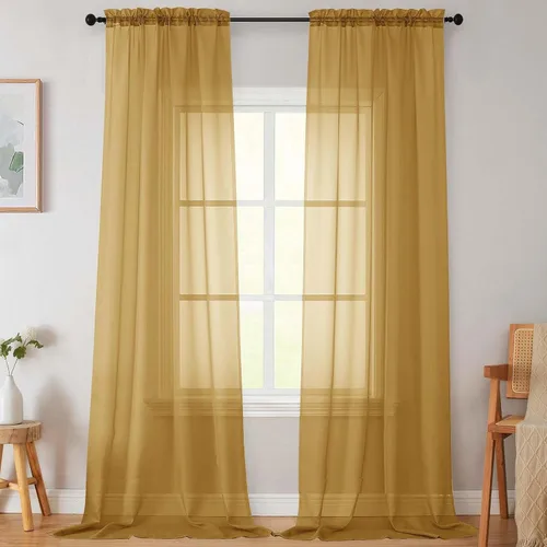 Vista 210 de 2 paneles de cortinas traslúcidas blancas para dormitorio, sala de estar, 96 pulgadas de largo, modernas, suaves, ligeras, con bolsillo para barra