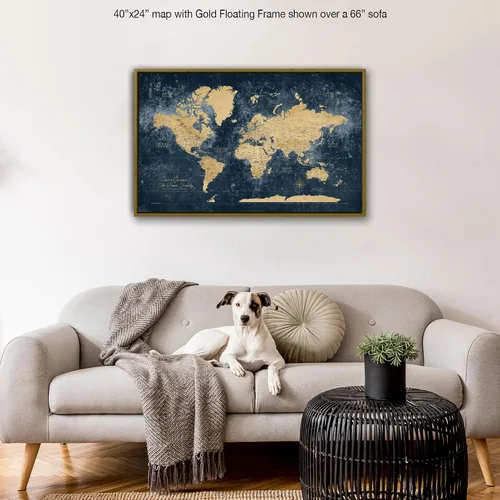 Vista 7 de HolyCowCanvas Mapa Mundial de Viajes Dorado y Azul Marino con Alfileres, Tablero de Mapa Mundial Personalizado con Alfileres para Rastrear Lugares