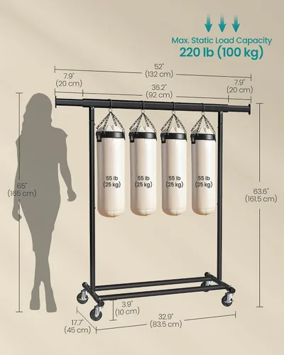 Vista 6 de SONGMICS Perchero con ruedas, perchero resistente para colgar ropa, portátil, 17.7 x (36.2-52) x 63.6 pulgadas, con riel extensible, capacidad