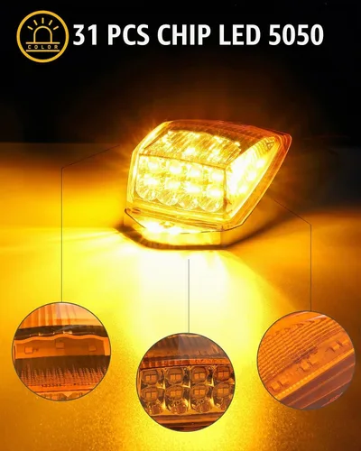 Vista 6 de Partsam 31LED - Luz de marcador de cabina ámbar impermeable para techo superior, compatible con Peterbilt/Kenworth/Freightliner/ Western