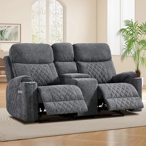 Vista 8 de EBELLO Sofá reclinable eléctrico de tela, sofá reclinable de dos plazas con portavasos, puertos de carga USB tipo C y espacio de almacenamiento, 2