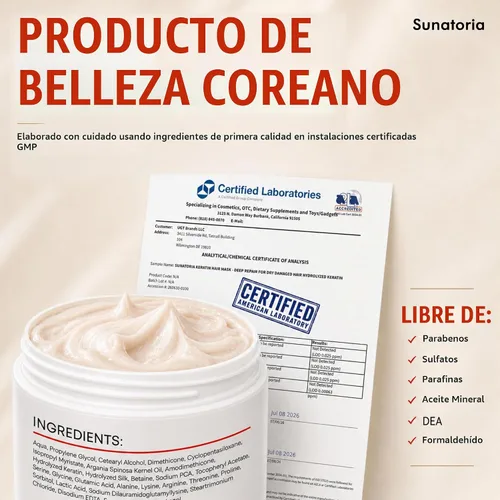 Vista 7 de SUNATORIA 2026 Mascarilla coreana para cabello seco, dañado y encrespado – 8 aminoácidos, queratina hidrolizada, proteína de seda y tratamiento