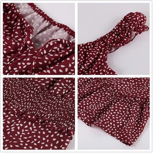 Vista 4 de YOBECHO - Minivestido estampado de verano para mujer, vestido con mangas con volantes y escote corazón