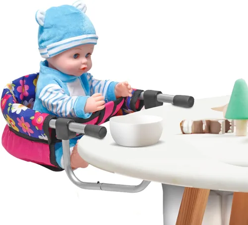 Vista 11 de Fash n kolor - Silla alta para muñecas con bandeja, se adapta a muñecas de bebé de hasta 18 pulgadas, silla alta de juguete con estampado de flores