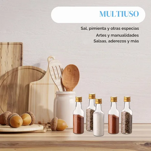 Vista 5 de Yinder Juego de 100 mini botellas de licor de 1.7 onzas a granel pequeñas botellas vacías de plástico con tapas, embudos de papel Kraft, cuerdas