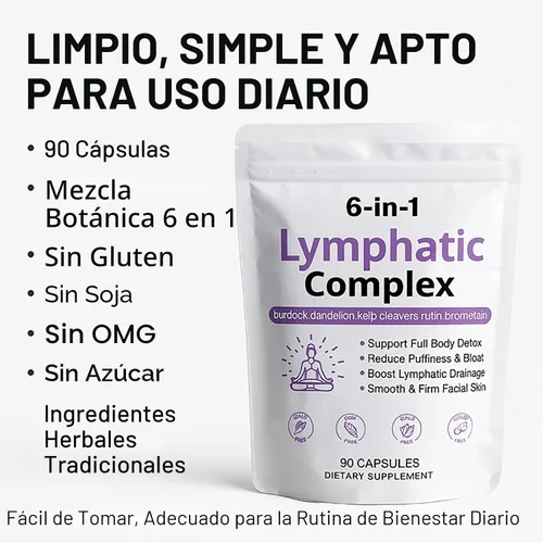 Vista 6 de Cápsulas de complejo linfático 6 en 1: drenaje linfático con bardana, diente de león, cuchillas de algas para reducir la hinchazón, equilibrar