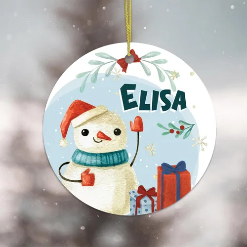 Vista 2 de Adorno de muñeco de nieve personalizado, muñeco de nieve de Papá Noel, adorno de Navidad con nombre personalizado, lindo adorno de muñeco de nieve