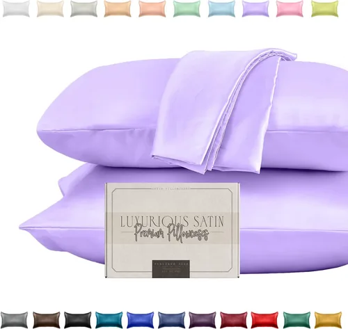 Vista 27 de Elegant Comfort Juego de 2 fundas de almohada de satén sedosas y lujosas para una piel y cabello más saludables, cierre con cremallera oculta