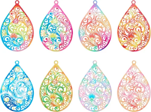 Vista 43 de FASHEWELRY 50 piezas de conectores de filigrana de mariposa de acero inoxidable, adornos de metal grabados con arco iris para fabricación de joyas