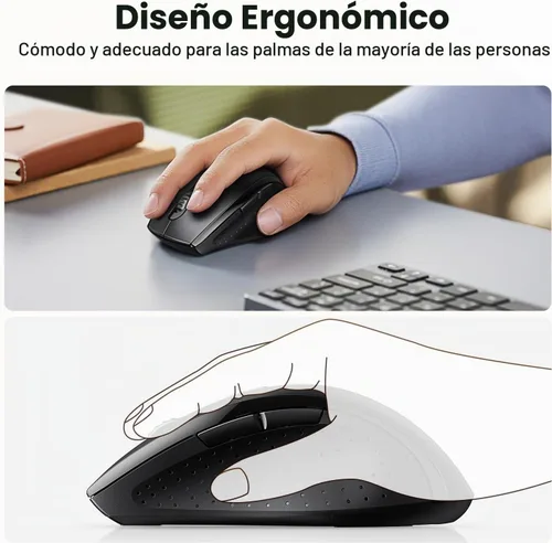 Vista 4 de UGREEN Ratón inalámbrico de 2.4 GHz ergonómico receptor USB de 1600 DPI compatible con Windows Mac Linux Chromebook Laptop PC