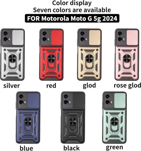 Vista 2 de Funda para Motorola Moto G 5G 2024 con protector de pantalla, funda protectora con protector de cámara, funda protectora con función atril para Moto