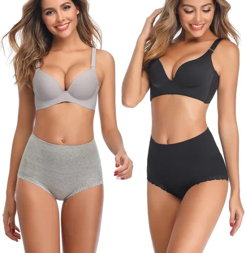 Vista 5 de ANNYISON Ropa interior para mujer, cintura alta, cobertura completa, calzones coloridos de algodón para mujer