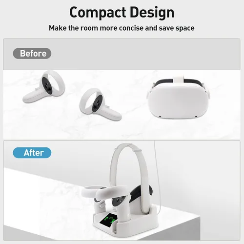 Vista 6 de Estación de carga VR para Oculus Quest 2Meta Quest 2, base de carga magnética Ysokk con 2 baterías recargablescargador USB-C y cable