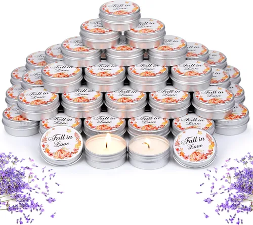 Vista 18 de MTLEE 50 piezas de velas de boda azules florales, regalos de favores para invitados, 1 oz de cera de soja con aroma a lavanda, velas aromáticas