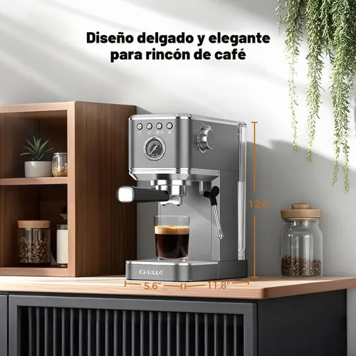 Vista 7 de CHULUX Elite - Máquina de café espresso con varita de vapor para capuchino Gris metálico