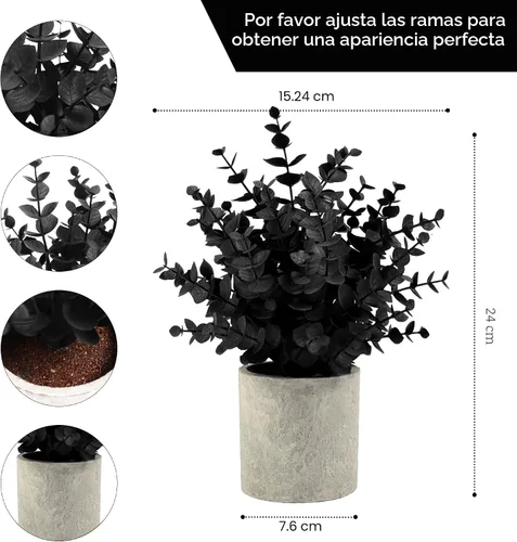 Vista 6 de Coferset 2 Pack Small Fake Plants Eucalyptus Potted,Black Negro-pequeño