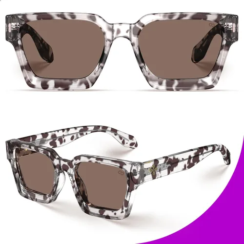 Vista 72 de VISOONE Moda 100% UV400 Protección Rectángulo TR90 Y2K Gafas de sol Accesorios para Mujeres Hombres RIVER, Transparente/Gris Rosa