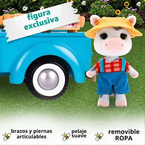 Vista 2 de Honey Bee Acres Buzzby Camión de Granja Vehículo con Figura de Muñeca en Miniatura, 10 Piezas, Edades 3+