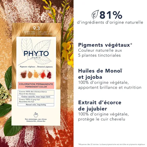 Vista 3 de Phytocolor Tinte Permanente para el Cabello, 9.3 Rubio Dorado Muy Claro, con Pigmentos Botánicos, 100% Cobertura de Canas, Sin Amoníaco, Sin PPD