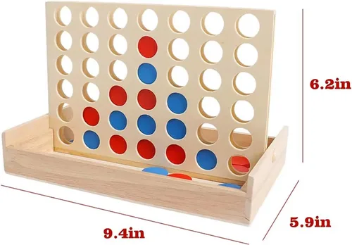 Vista 2 de Juego de madera 4 en una fila - Juego clásico de estrategia para adultosConecta los 4 discos del mismo color en una fila - Juegos de viaje