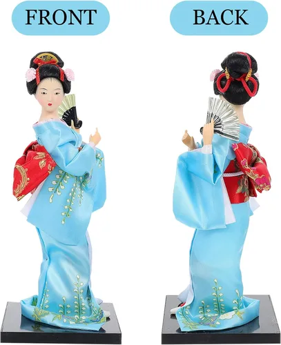 Vista 5 de HEALLILY Figura japonesa de Geisha con adornos de abanico, estatua asiática, kimono, escultura, manualidades, coleccionables, para el hogar, mesa