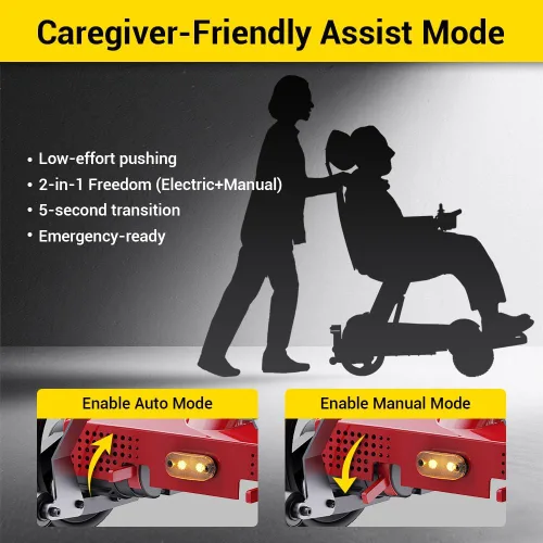 Vista 6 de Silla de ruedas eléctrica para adultos/personas mayores, sillas de ruedas motorizadas plegables de rotación de 360°, asiento ligero ajustable
