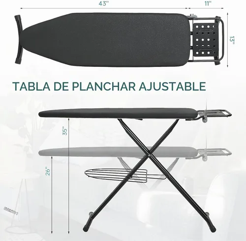 Vista 4 de RAINHOL - Tabla de planchar de tamaño completo, 43 x 13 pulgadas, tabla de planchar resistente con soporte para plancha y estante para ropa