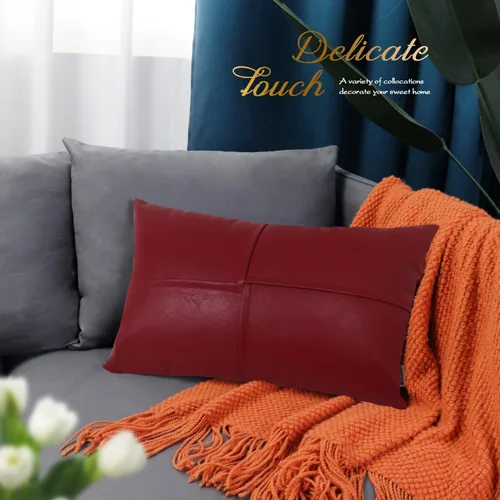 Vista 32 de BRAWARM Fundas de Almohada Decorativas de Cuero Sintético 12 X 20 Pulgadas, Fundas de Almohada Lumbar de Cuero Naranja Paquete de 2, Almohadas
