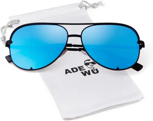 Vista 7 de ADE WU Gafas de sol estilo aviador retro de gran tamaño para mujer, clásicas, negras, doradas, de metal, vintage, grandes pilotos