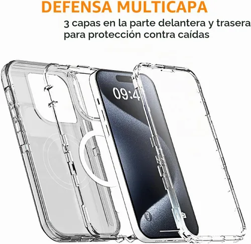 Vista 3 de AICase Funda transparente para iPhone 15 Pro Max, compatible con MagSafe 3 en 1, resistente protección contra caídas, cuerpo completo, a prueba