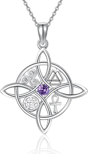 Vista 18 de YAFEINI Collar con dije de nudo de bruja de plata de ley, amuleto de bruja de cruz celta, regalo para mujer