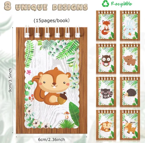 Vista 2 de Clabby Mini cuadernos de 32 piezas para niños, recuerdos de fiesta en el bosque, animales del bosque, animales del bosque, cuaderno en espiral