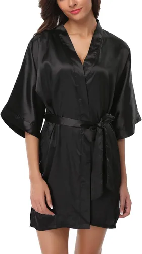 Vista 3 de sunshinemall Bata de fiesta nupcial para mujer, kimono corto de satén para novia y dama de honor, camisón de pijama sedoso