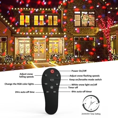Vista 4 de Proyector de luces de nieve de Navidad, proyector de luz LED de Halloween, luces de vacaciones al aire libre con lámpara giratoria transparente