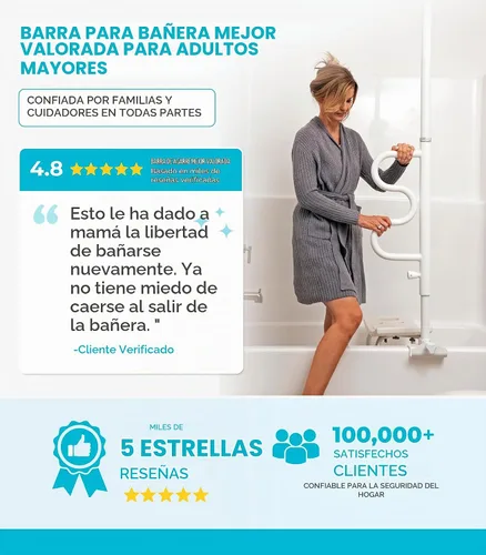 Vista 10 de Stander Wonder - Poste de bañera con barra de seguridad y barra de agarre curva, mango de ducha ajustable para bañeras, abrazadera en el riel