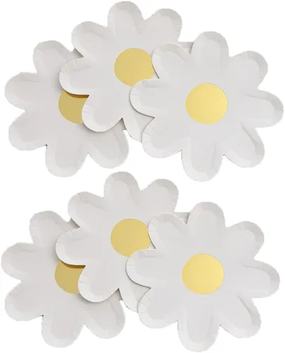 Vista 2 de 30 platos desechables con forma de margarita de 7 pulgadas, bandeja de comida de postre para verano, primavera, boda, cumpleaños, baby shower