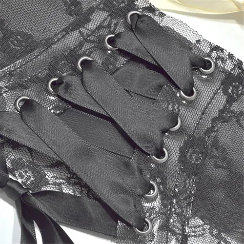 Vista 3 de Cinturones para niños y mujeres, corsé con cordones, cinturón de cintura sin tirantes, corsé debajo del busto, bustier de malla transparente