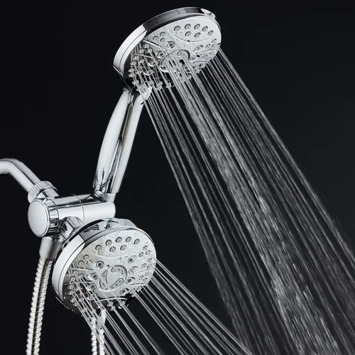 Vista 2 de Combo de lujo de 3 vías de alta presión de 48 modos - Cabezal de ducha de mano y lluvia dual - Manguera de acero inoxidable extra larga de 6 pies