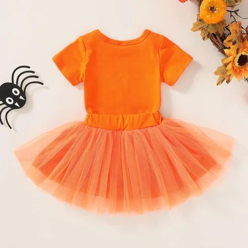 Vista 2 de Ropa de Halloween para bebé niña con sonrisas de calabaza y falda tutú, trajes de Halloween