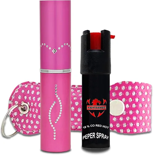 Vista 11 de FIGHTSENSE Kit de defensa personal para mujer, spray de pimienta y linterna de lápiz labial de autodefensa, batería recargable, llavero bolsa