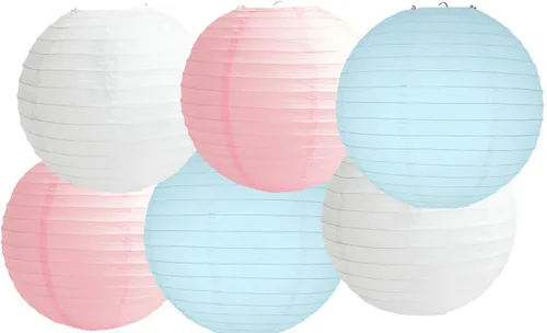 Vista 16 de Paquete de 6 linternas redondas de papel, decoración de boda y fiesta de cumpleaños (azul bebé, 4 pulgadas/3.9 in)