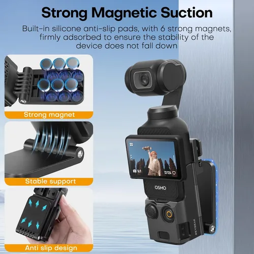 Vista 3 de REYGEAK Soporte de montaje magnético para DJI OSMO Pocket 3,180° Soporte de cámara ajustable, accesorios de adaptador de expansión multifuncional