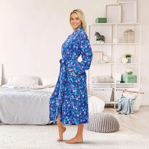 Vista 5 de Alexander Del Rossa Bata de baño larga de punto de algodón suave para mujer con bolsillos, bata de baño larga