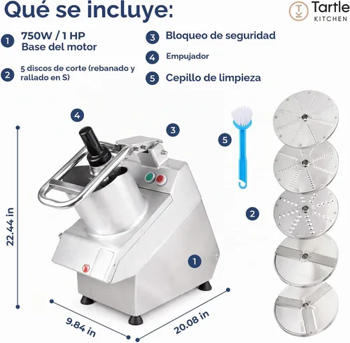 Vista 2 de TK Commercial Vegetable Chopper 750W - 5 discos para procesamiento de alimentos - NSF