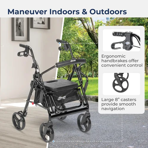 Vista 3 de Drive Medical 795BK Duet Silla de Transporte Plegable y Andador, Negro El combo de silla de ruedas y andador con ruedas plegable Duet ofrece un