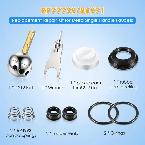 Vista 4 de Dreyoo Kit de reparación de grifo de un solo mango con válvulas de bola de acero inoxidable RP212 y manijas de perilla, compatible con grifos