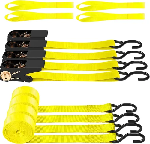 Vista 9 de AWELCRAFT Paquete de 4 correas de trinquete, correas de trinquete de 1 pulgada x 15 pies, resistencia a la rotura de 1500 libras con gancho en S, 4